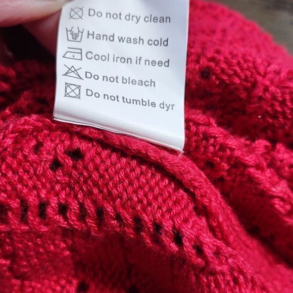 Red Open Knit Round Neck Sweater with Long Lace Flounce Sleeves Sz XL - Picture 10 of 11